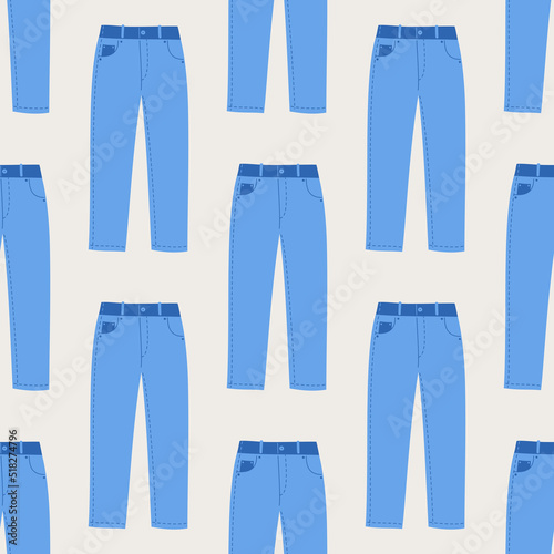 Seamless vector jeans pattern. Stylish denim fashion garment background for fabric, textile, cover etc.