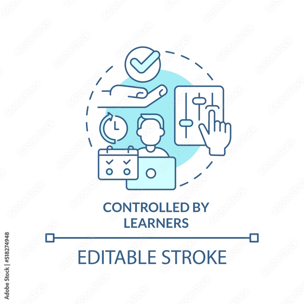 Controlled by learners turquoise concept icon. Microlearning method abstract idea thin line illustration. Self management. Isolated outline drawing. Editable stroke. Arial, Myriad Pro-Bold fonts used Controlled by learners turquoise concept icon. Microlearning method abstract idea thin line illustration. Self management. Isolated outline drawing. Editable stroke. Arial, Myriad Pro-Bold fonts used