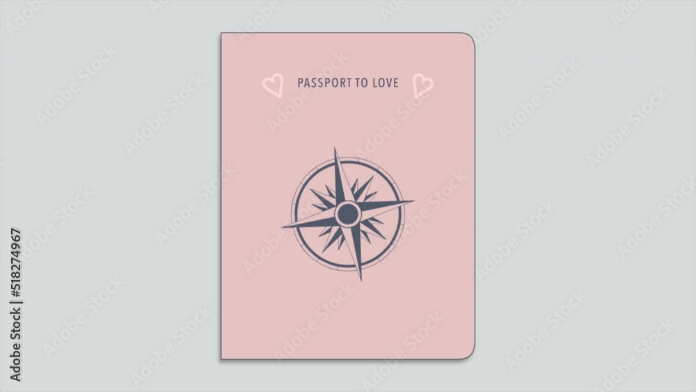 Passport with compass and love hearts, motion holidays, romantic and wedding style background Passport with compass and love hearts, motion holidays, romantic and wedding style background
