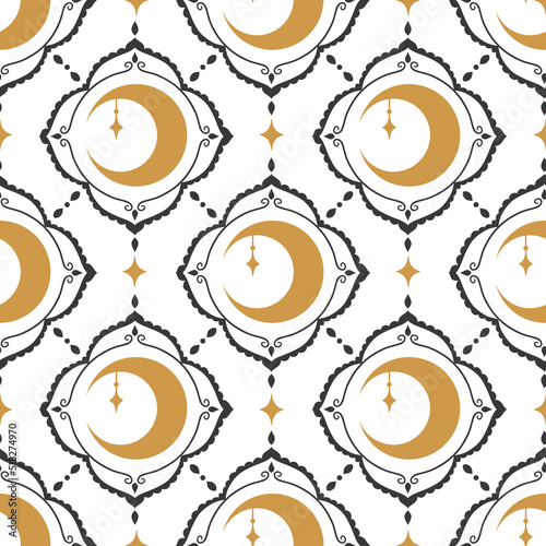 Moon gold pattern with moon geometry on white background. Magic poster