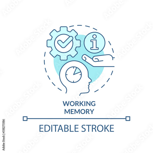 Working memory turquoise concept icon. Microlearning process abstract idea thin line illustration. Limited human memory. Isolated outline drawing. Editable stroke. Arial, Myriad Pro-Bold fonts used