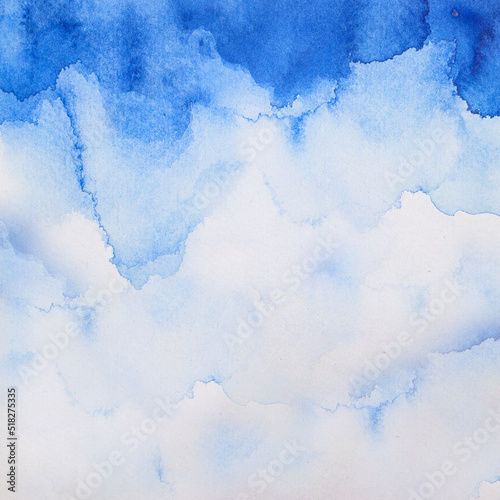 Blue light watercolor, ink, abstract background texture. Copy space for banner, design, poster, backdrop. High resolution colorful watercolor texture background. Hand painted texture.