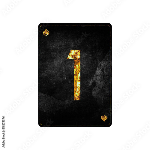 Digit one. Alphabet on vintage playing cards. Isolated on white background. Design
