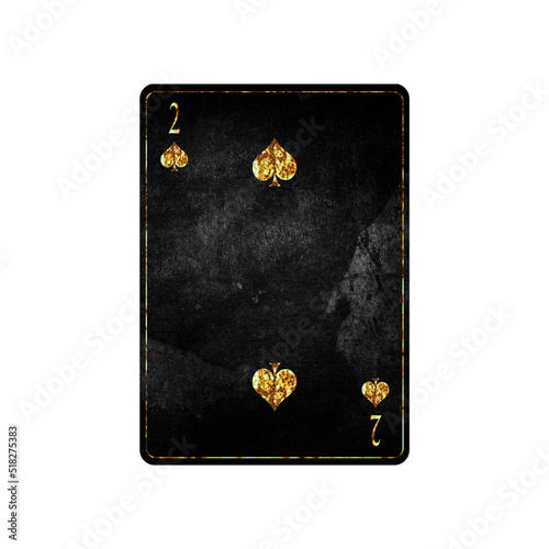 Two of Spades, grunge card isolated on white background. Playing cards. Design element.