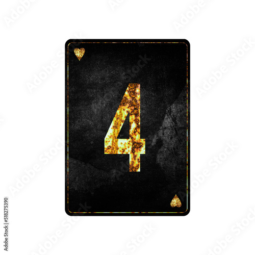 Digit four. Alphabet on vintage playing cards. Isolated on white background. Design