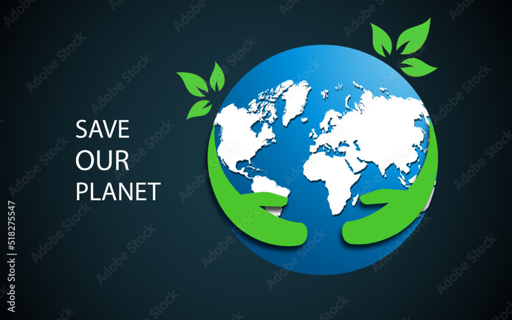 Save our planet illustration with globe and plant decoration, eco green environment, go green campaign, earth day banner easy to edit eps 10. 