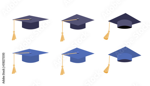 Set of graduation cap in flat illustration