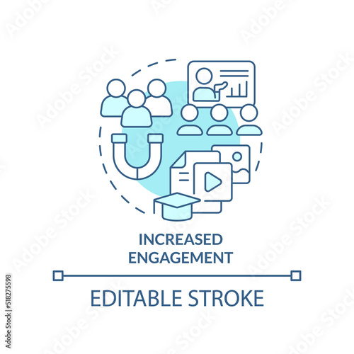 Increased engagement turquoise concept icon. Microlearning benefit abstract idea thin line illustration. Satisfaction. Isolated outline drawing. Editable stroke. Arial, Myriad Pro-Bold fonts used