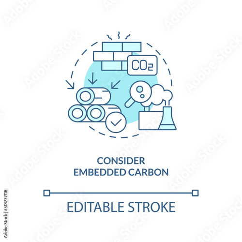 Consider embedded carbon turquoise concept icon. Net zero design approach abstract idea thin line illustration. Isolated outline drawing. Editable stroke. Arial, Myriad Pro-Bold fonts used