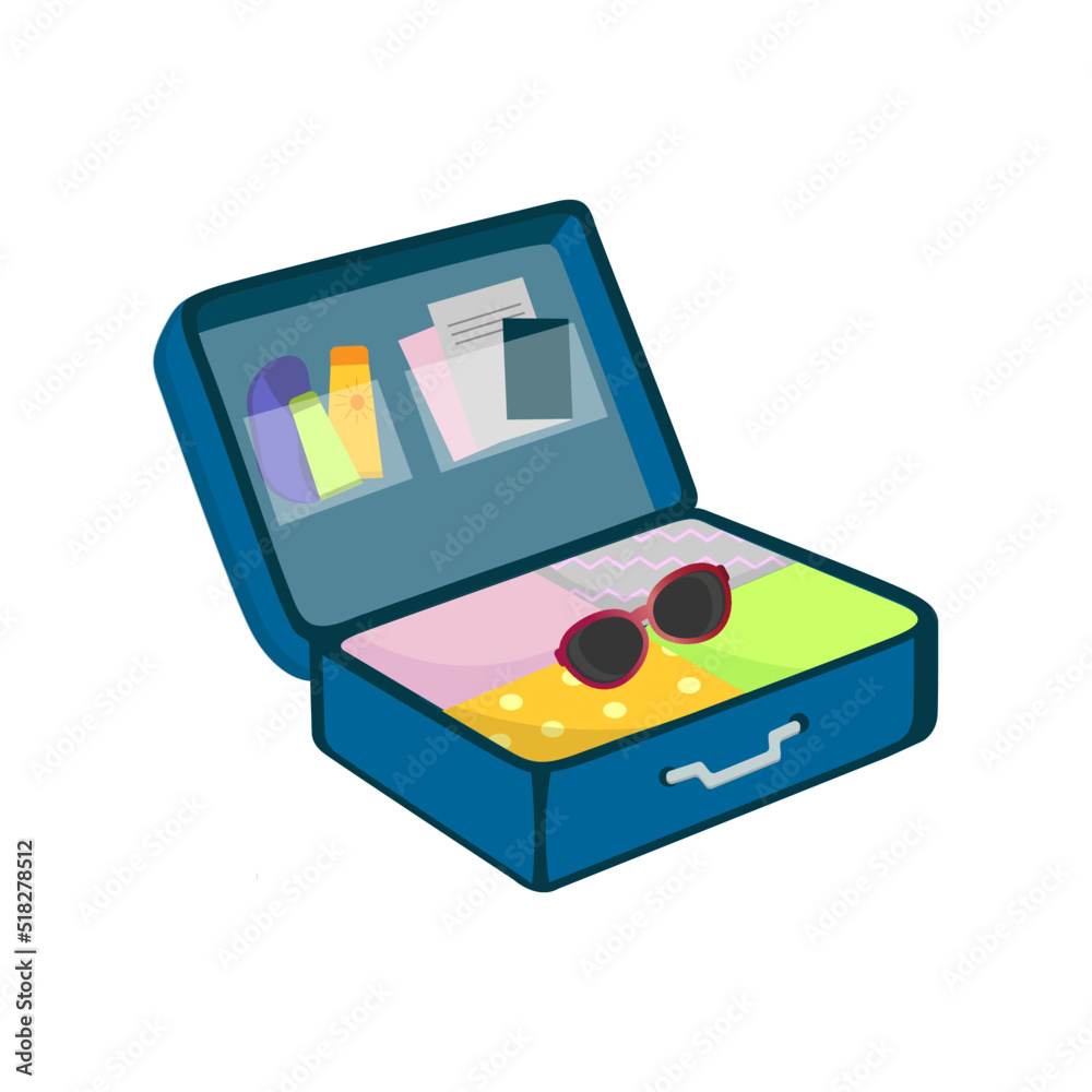 open suitcase travel with clothes.vector