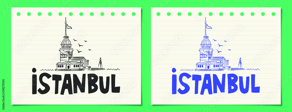 Istanbul Maiden's Tower Linear Illustration Design Istanbul Maiden's Tower Linear Illustration Design