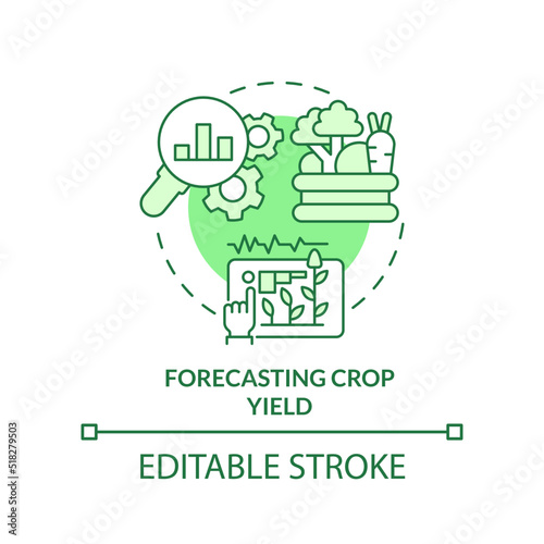 Forecasting crop yield green concept icon. Data analysis. Increased crop yield abstract idea thin line illustration. Isolated outline drawing. Editable stroke. Arial, Myriad Pro-Bold fonts used