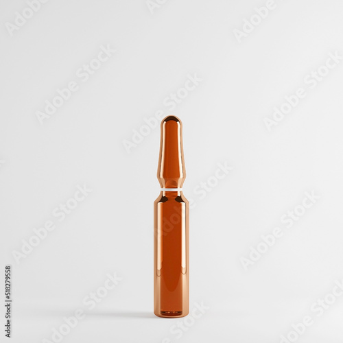 Glass amber cosmetic ampoule with collagen mockup on a light background.