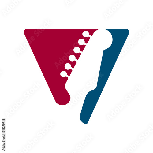 Music Logo On Letter V Vector Template