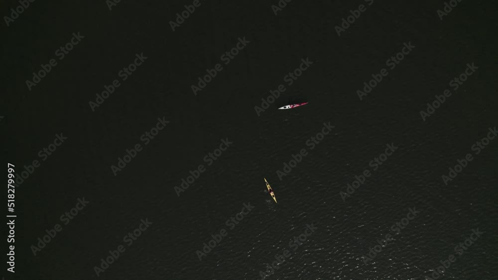 Aerial Drone Over Kayaks in River Aerial Drone Over Kayaks in River