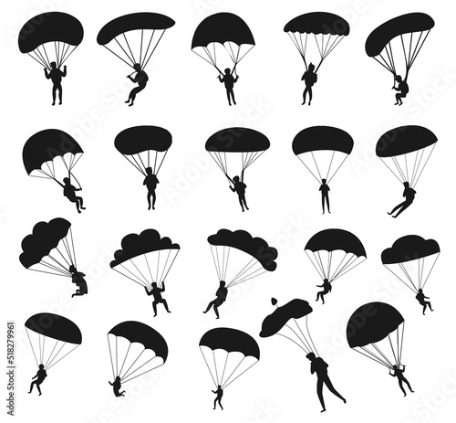 Collection of Skydiver, Parachuting isolated Vectors Silhouettes