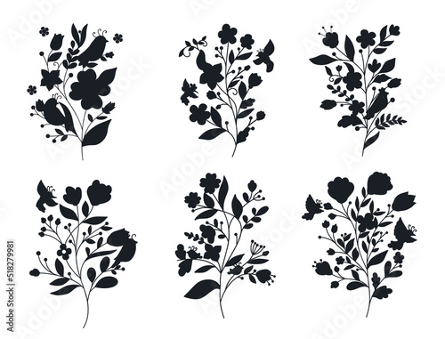 Set flower design Vectors Silhouettes