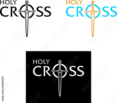 Holy Cross and sword - decorative image of christian religious symbol.