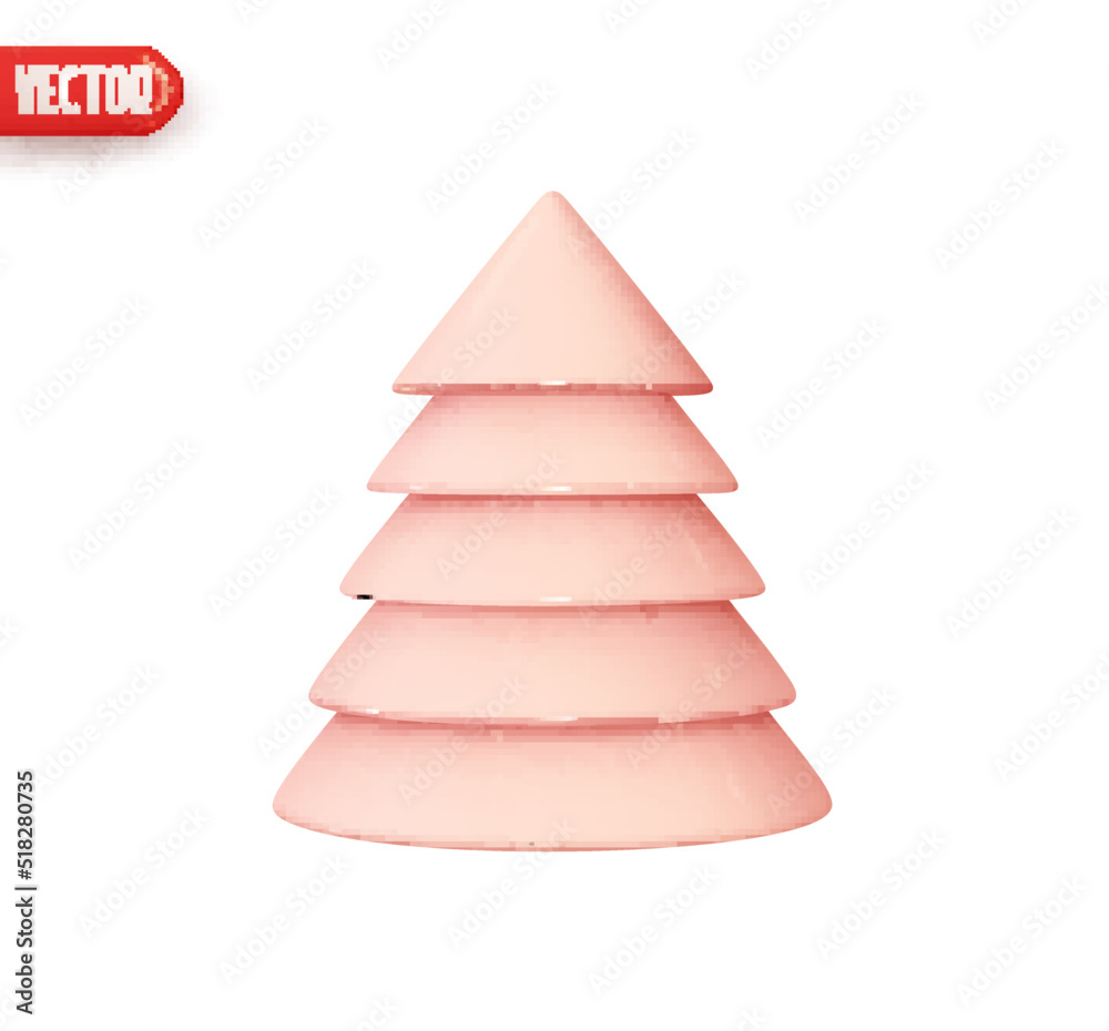 Christmas tree. New Year's holiday decor. Abstract minimal decorative festive conical shape tree. Realistic 3d design element In cartoon style. Icon isolated on white background. Vector illustration Christmas tree. New Year's holiday decor. Abstract minimal decorative festive conical shape tree. Realistic 3d design element In cartoon style. Icon isolated on white background. Vector illustration