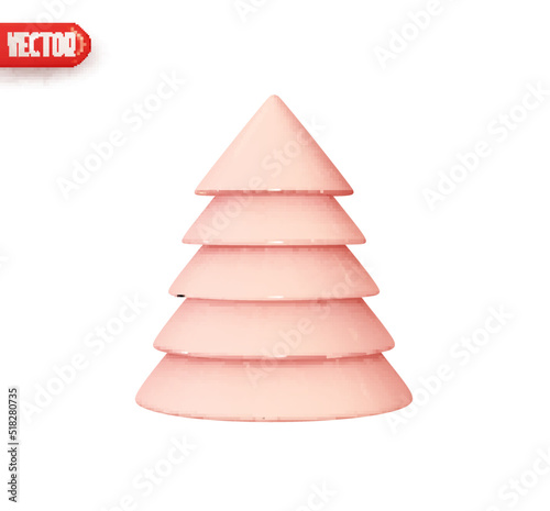 Christmas tree. New Year's holiday decor. Abstract minimal decorative festive conical shape tree. Realistic 3d design element In cartoon style. Icon isolated on white background. Vector illustration