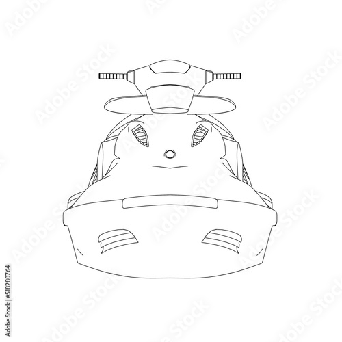 Outline of a water scooter from black lines isolated on a white background. Front view. Vector illustration.