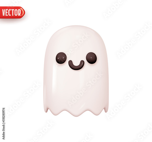 Halloween Ghost. Cute ghost character. Realistic 3d design element In plastic cartoon style. Icon isolated on white background. Vector illustration