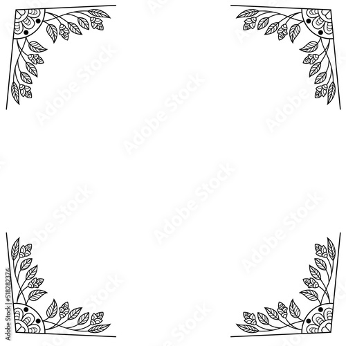 Frame with black and white doodle leaf