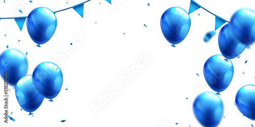 Leinwand Poster Celebrate with blue balloons with confetti for festive decorations vector illustration