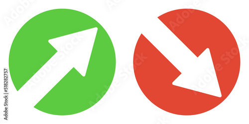 Obraz na płótnie Pfeil Icon nach oben und unten in grünem und rotem Kreis