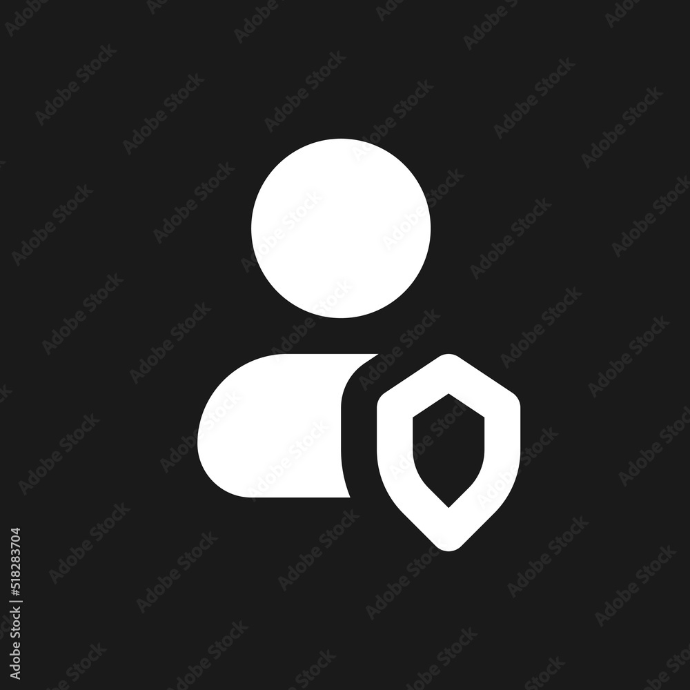 Contact under protection dark mode glyph ui icon. Access to information. User interface design. White silhouette symbol on black space. Solid pictogram for web, mobile. Vector isolated illustration