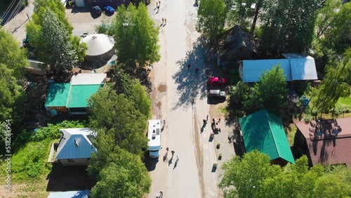 4K Overhead Drone Video of Main Street of Talkeetna, Alaska during Sunny Summer Morning photo