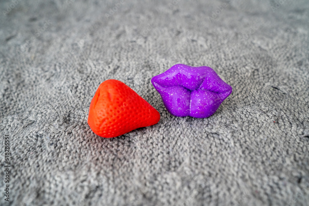 sexy bright lips kissing banana, concept of oral sex, erotica Stock