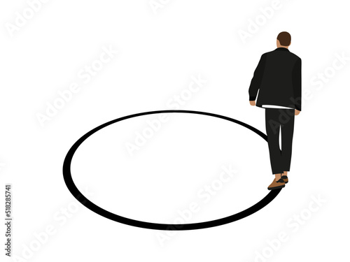 Male character walks in a circle on a white background