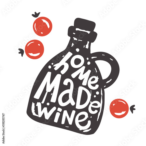 Kitchen utensils food elements. Lettering quote about cooking. Vine bottle for badges, labels, logo, bakery, snack bar, country fair, kitchen classes, cafe. Hand drawn isolated vector.