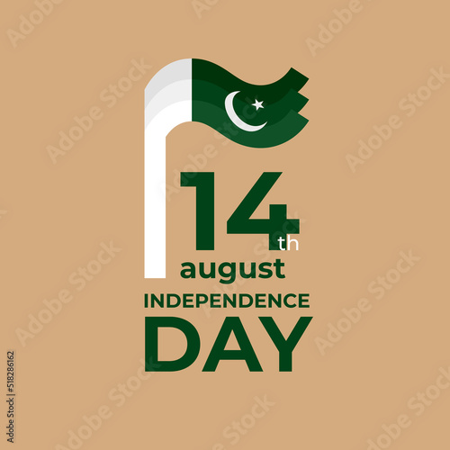 August 14, pakistan independence day. Vector template with wavy pakistani flag in simple concise style, icon. National holiday of Pakistan on august 14th. Independence day greeting card