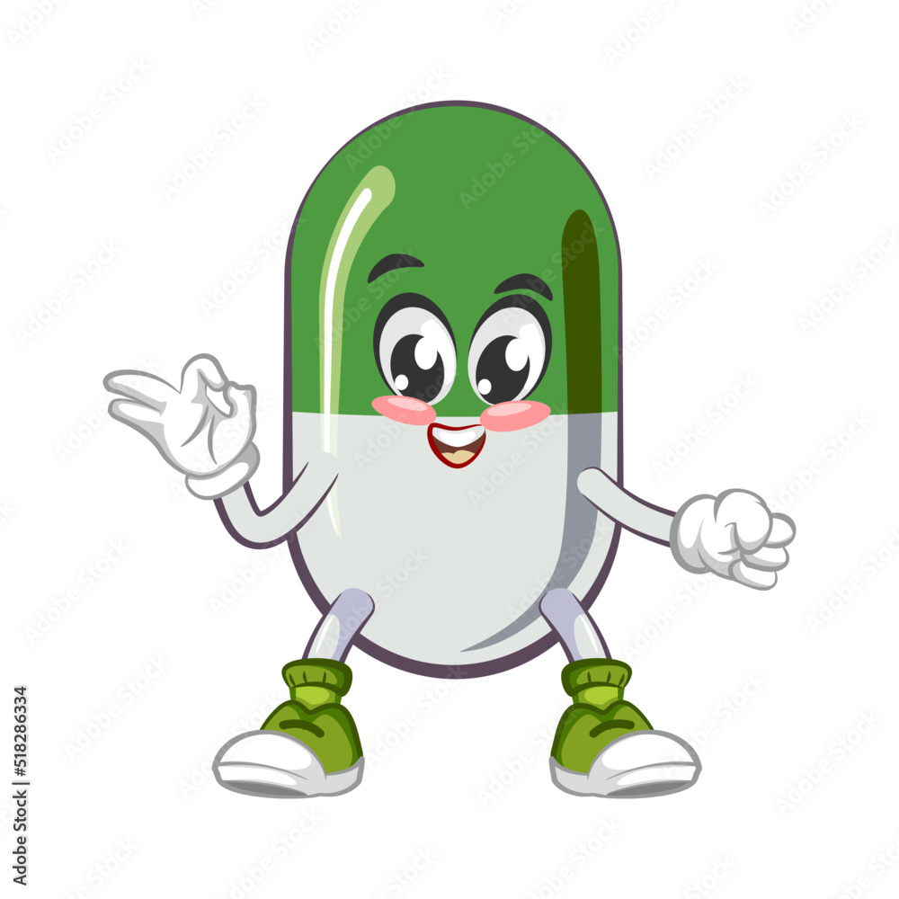 vector illustration of cute capsule mascot saying ok vector illustration of cute capsule mascot saying ok