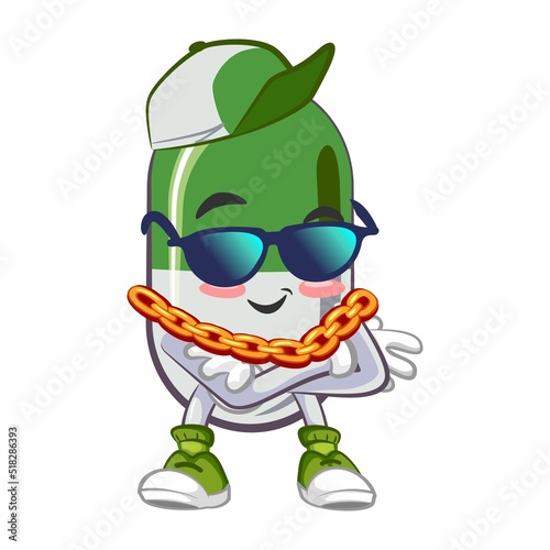 vector illustration of cute capsule mascot rapper with hip hop style