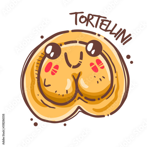 Uncooked italian pasta. Tortellini for backgrounds, menu, stickers, cafe, restaurant, bar, shop. Italian cuisine staples.