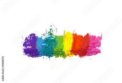 Crushed cosmetic pigment powder isolated on white background. Colors of the rainbow