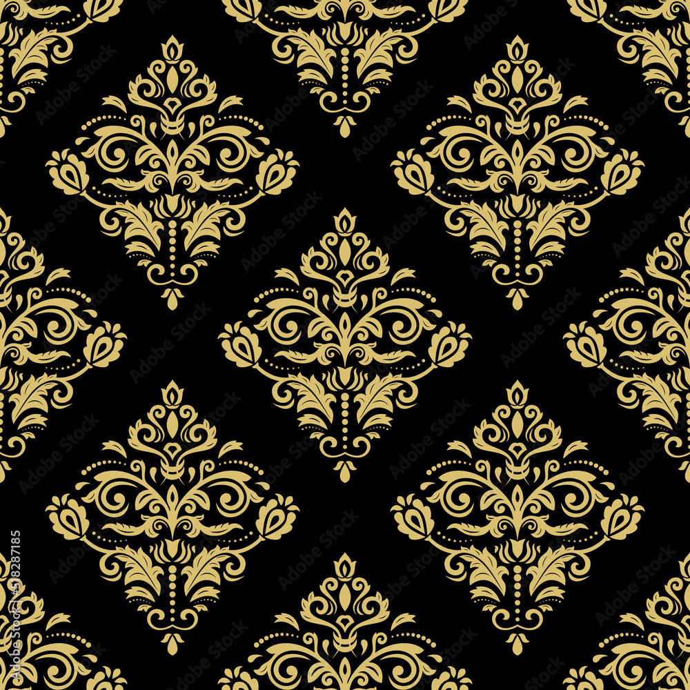Classic seamless vector pattern. Damask orient ornament. Classic black qand golden vintage background. Orient pattern for fabric, wallpapers and packaging