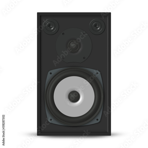 Photorealistic music loudspeaker front view, vector illustration.