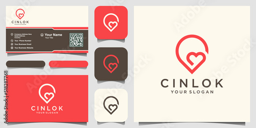 love location logo design. combined heart and map marker and business card design