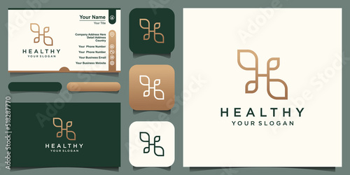 letter H combined leaf logo design template
