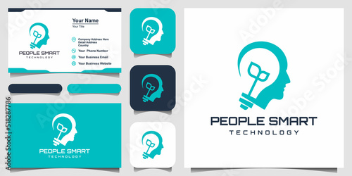 Creative People logo with light bulb and leaf concept vector, human head bulb lamp logo vector idea