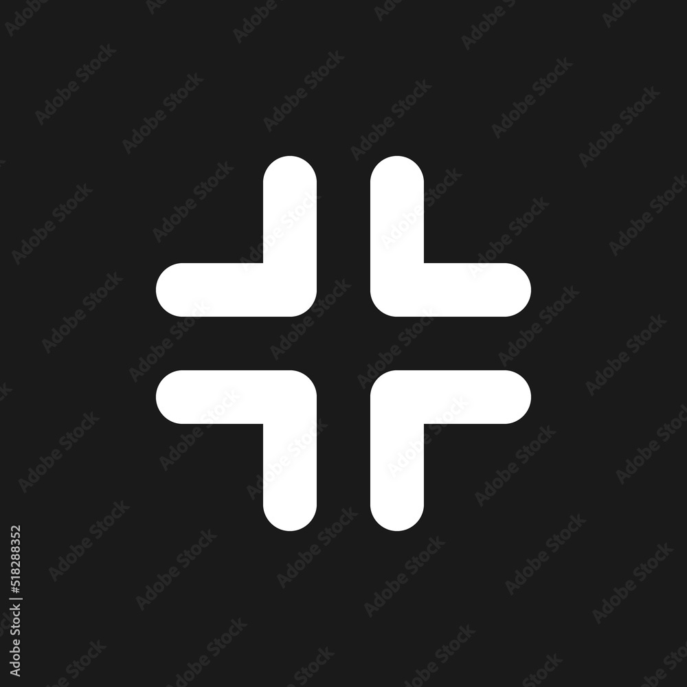 Exit full screen dark mode glyph ui icon. Video player bar button. User interface design. White silhouette symbol on black space. Solid pictogram for web, mobile. Vector isolated illustration Exit full screen dark mode glyph ui icon. Video player bar button. User interface design. White silhouette symbol on black space. Solid pictogram for web, mobile. Vector isolated illustration