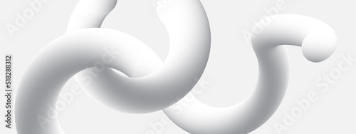 White 3D rounded object on the light background, clean and abstract twisted pipe, modern vector illustration, curved design element levitating, random three dimensional tube render