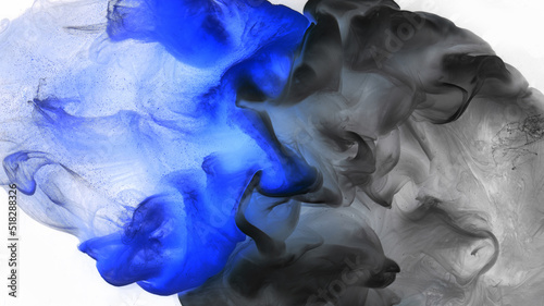 Liquid fluid art abstract background. Black blue acrylic paint underwater, galactic smoke ocean