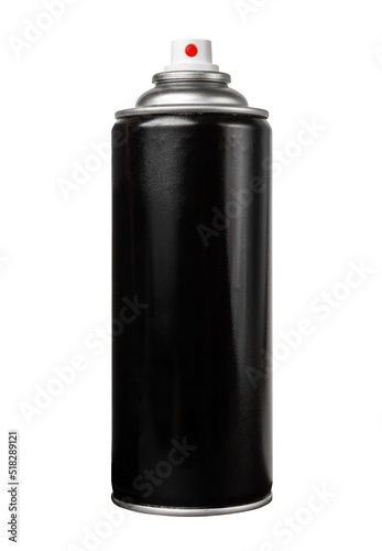 Black spray can. Spray bottle isolated on white background. Paint balloon.