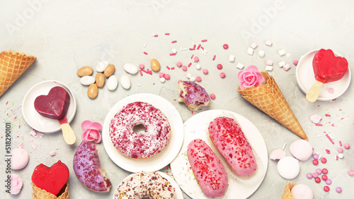 Differen type of ice-cream on gray background.