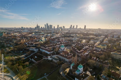 Drone view of the city of Warsaw